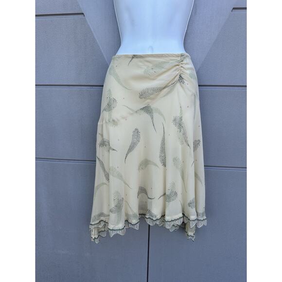 Studio M Vintage Silk Fern Print Midi Skirt Ruched Waist Detail — Size SP Petite - Picture 3 of 9